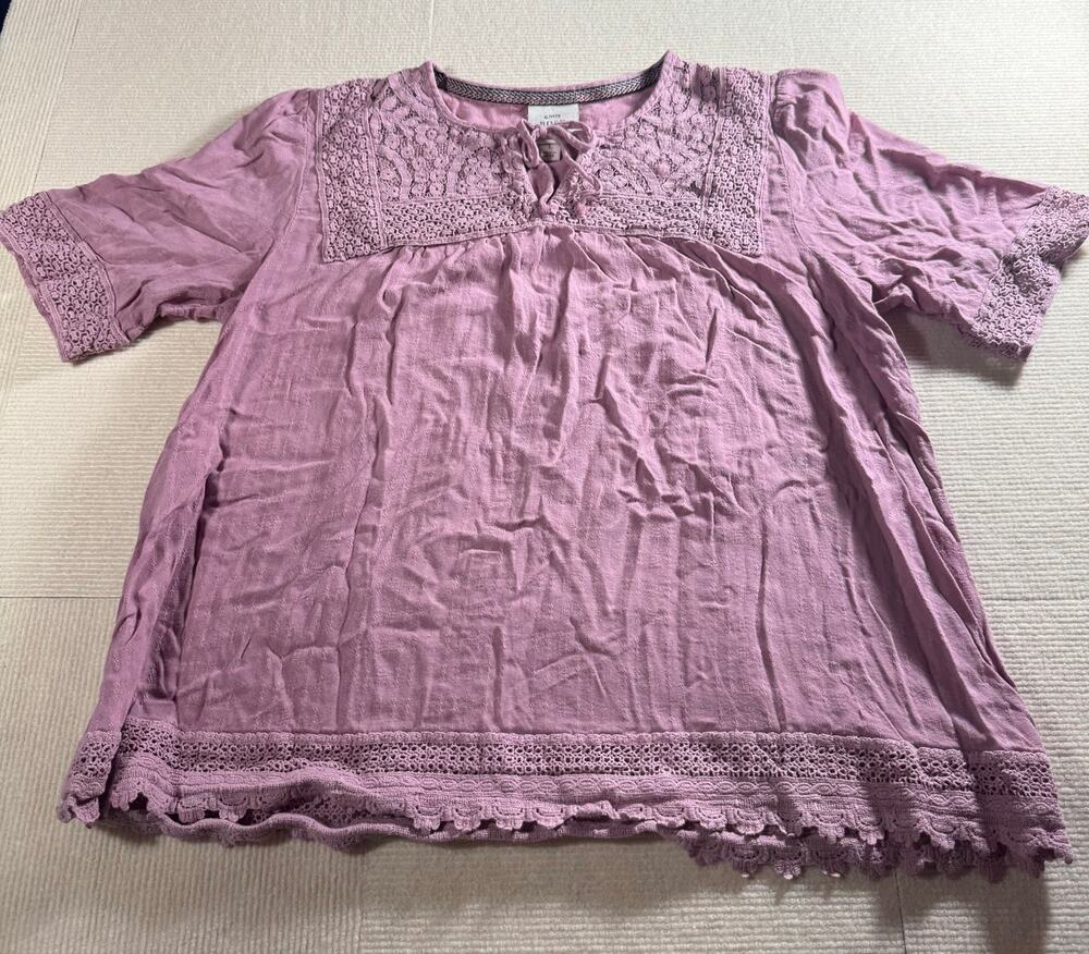 Knox Rose Womens L Embroidered Cottagecore Peasant Blouse Dusty Pink Boho Flowy